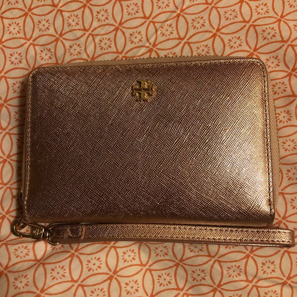 TORY BURCH rose gold wallet/wristlet